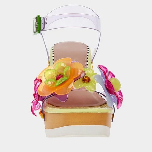 Betsey Johnson Floryn Flower Embellished Platform Heeled Sandals Size 11 PVC - Picture 3 of 15